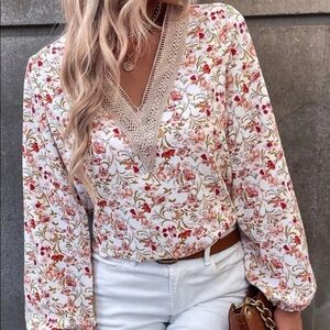 New  deep v neck floral print top